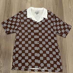 Bogey Bros Shirt Mens BIG CHECK BUTTON-UP - BROWN Size L Large